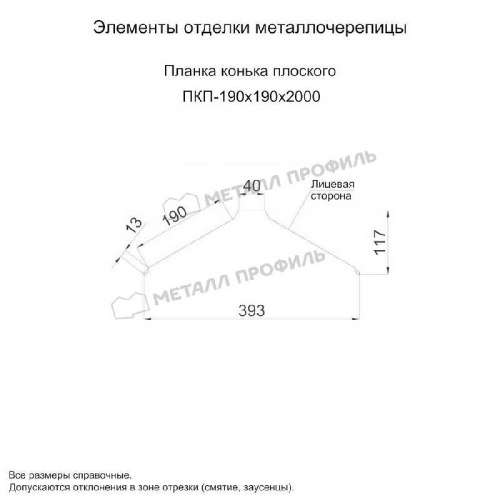 Планка конька плоского 190х190х2000 (PURMAN-20-7024-0.5) - фото №1